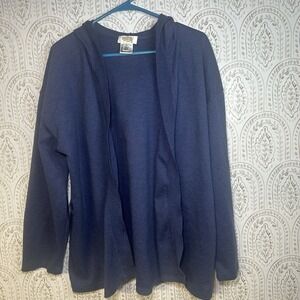 Talbots Womens Size XL Blue Long Sleeve Cardigan 100% Cotton  Hooded